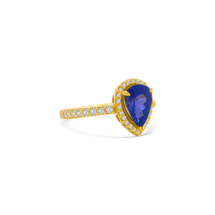 Pear Shape Tanzanite & Diamond Halo Ring
