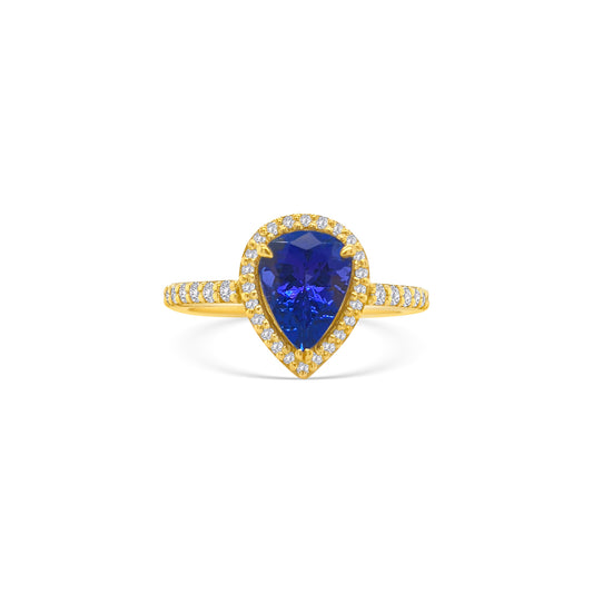 Pear Shape Tanzanite & Diamond Halo Ring