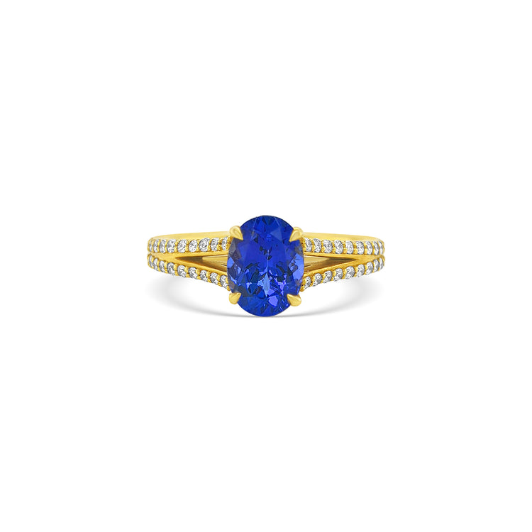 Oval Cut Tanzanite & Split Shank Diamond Ring