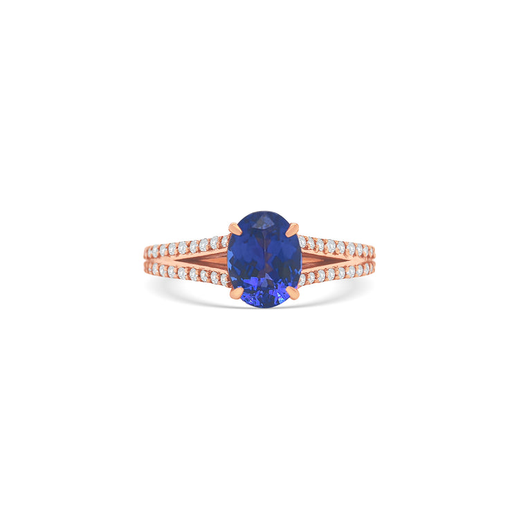 Oval Tanzanite Split Shank Diamond Ring