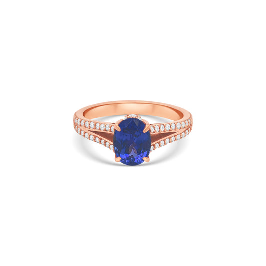 Oval Tanzanite Split Shank Diamond Ring