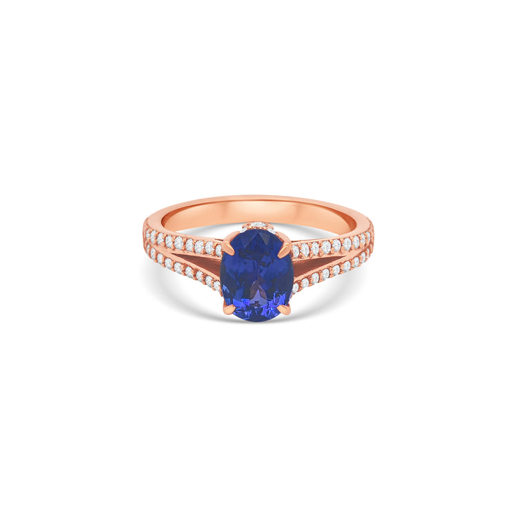 Oval Tanzanite Split Shank Diamond Ring