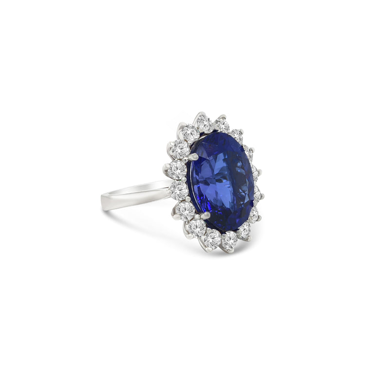 Oval Cut Tanzanite Floral Diamond Halo Ring