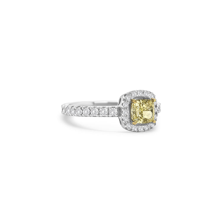Fancy Yellow Cushion and Diamond Halo Ring