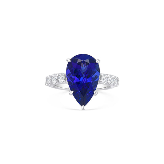 Solitaire Pear Shape Tanzanite & Diamond Ring
