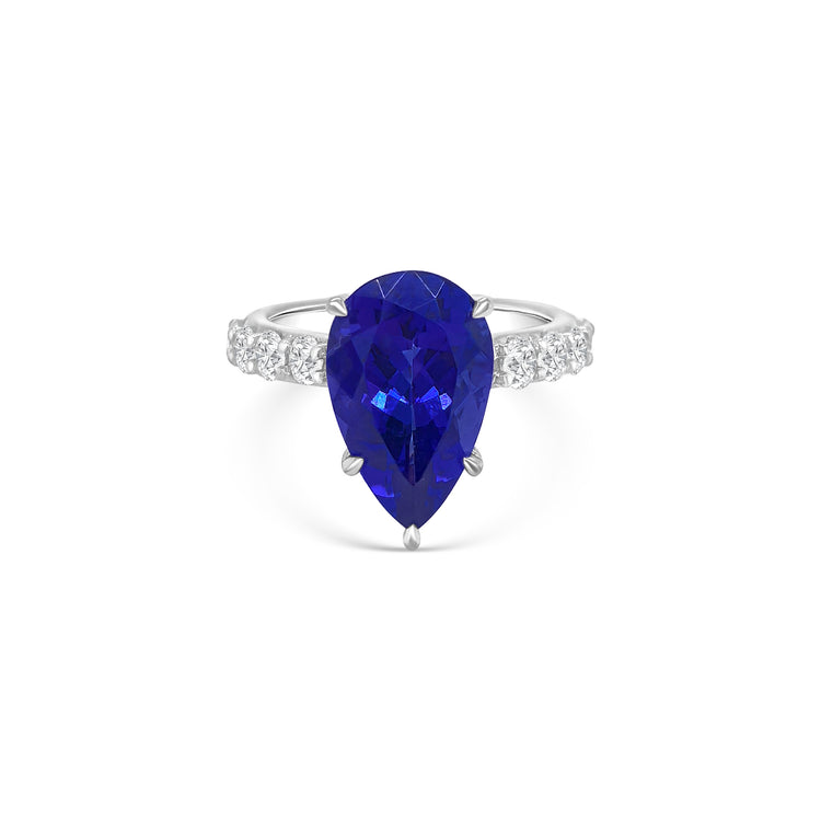 Solitaire Pear Shape Tanzanite & Diamond Ring
