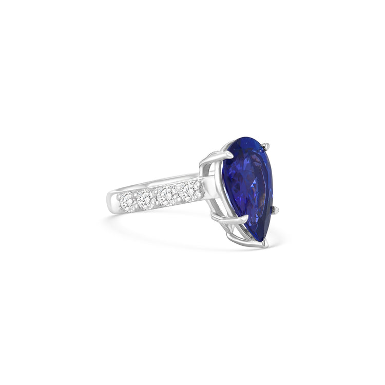 Solitaire Pear Shape Tanzanite & Diamond Ring