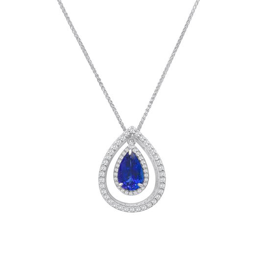 Pear Shape Tanzanite & Diamond Halo Pendant
