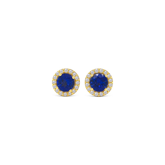 Round Tanzanite & Diamond Halo Stud Earrings