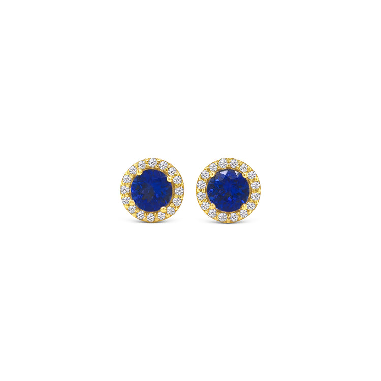 Round Tanzanite & Diamond Halo Stud Earrings