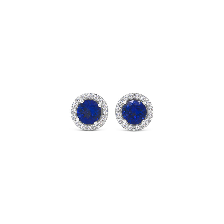 Round Tanzanite & Diamond Halo Stud Earrings