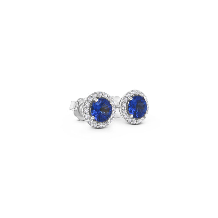 Round Tanzanite & Diamond Halo Stud Earrings
