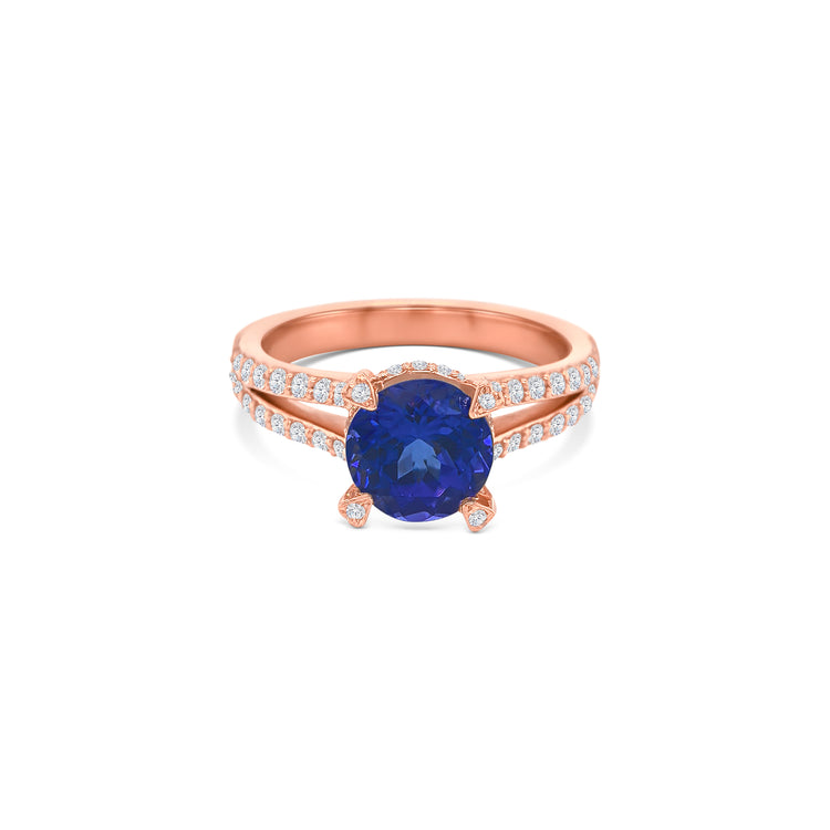 Round Tanzanite Split Shank Diamond Ring