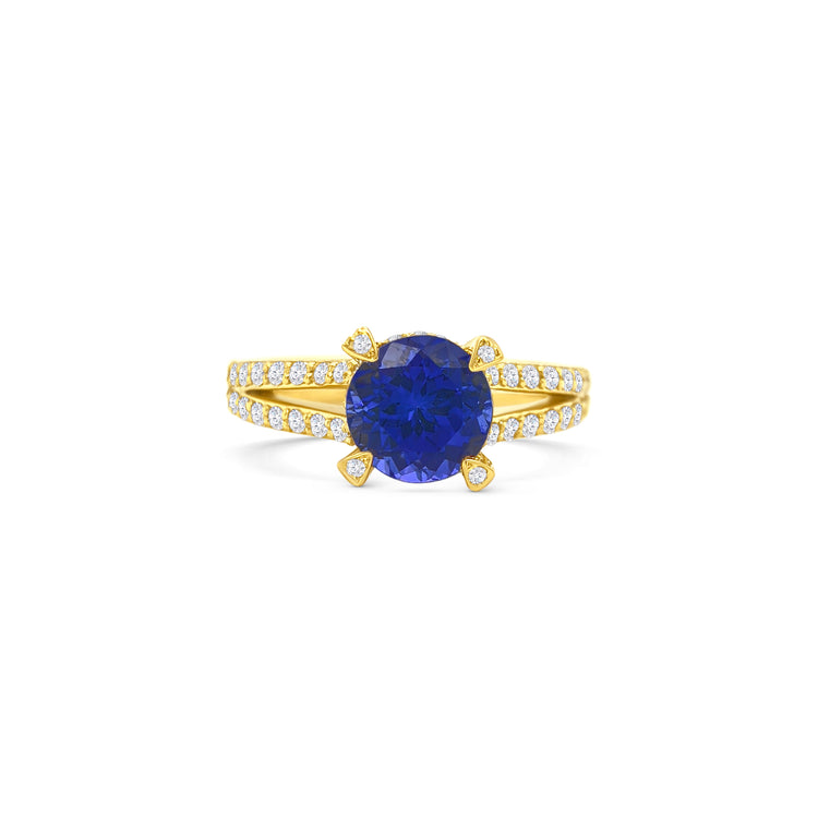 Round Tanzanite Split Shank Diamond Ring