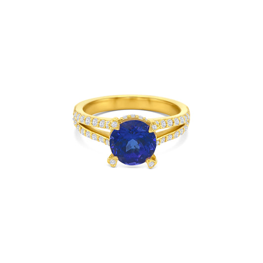 Round Tanzanite Split Shank Diamond Ring