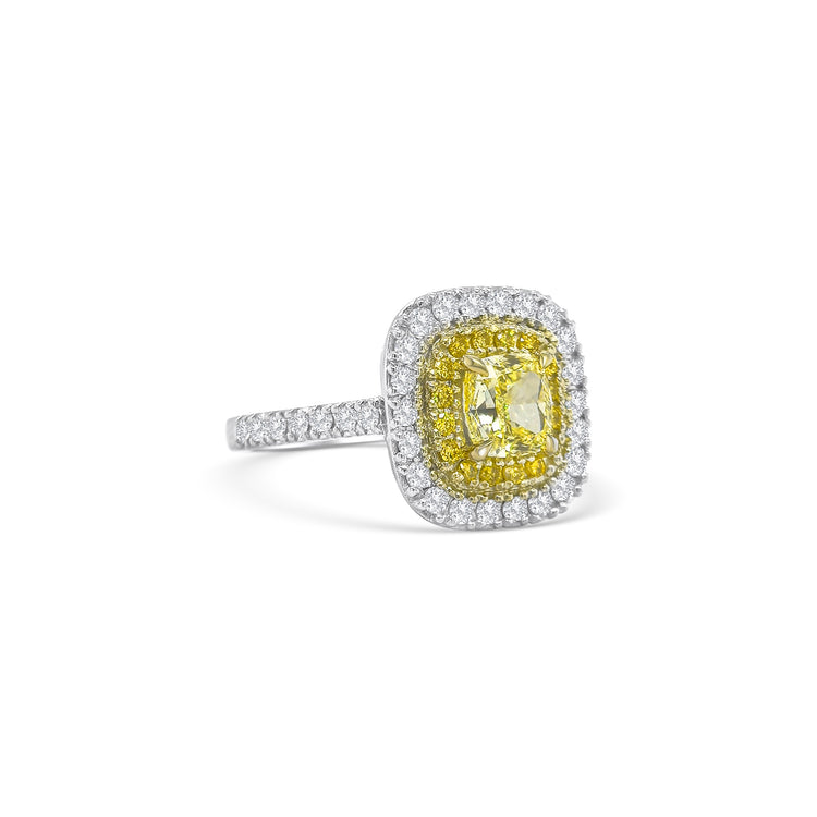 Fancy Yellow Cushion and Double Halo Diamond Ring