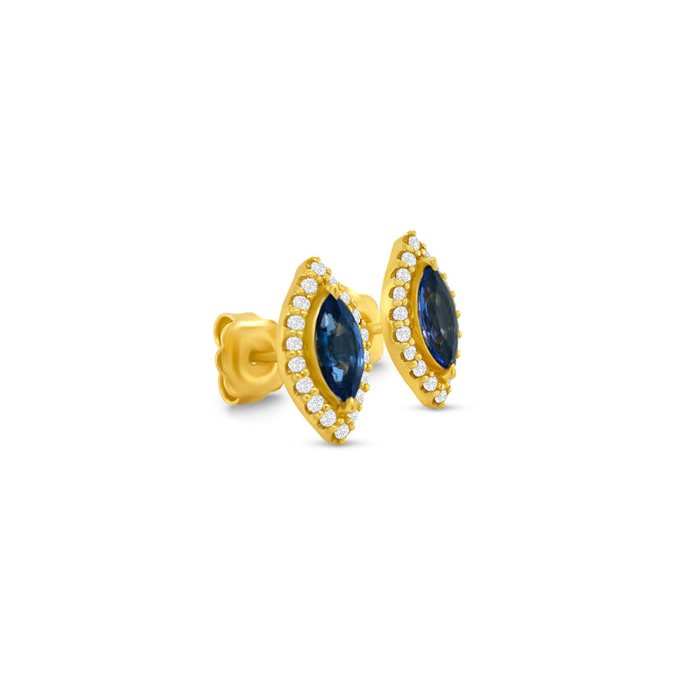 Marquise Cut Tanzanite & Diamond Halo Stud Earrings