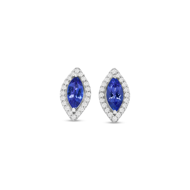 Marquise Cut Tanzanite & Diamond Halo Stud Earrings