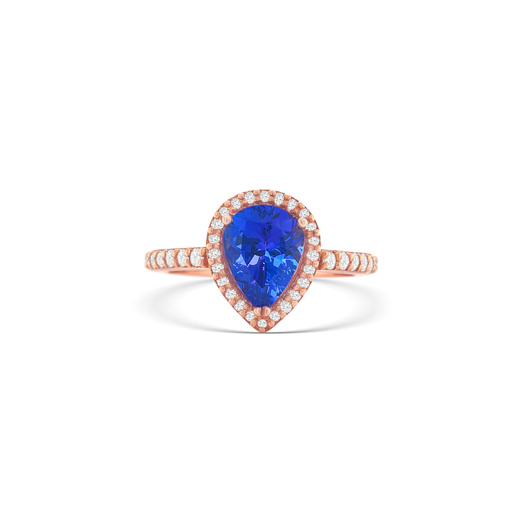 Pear Shape Tanzanite Diamond Halo Ring