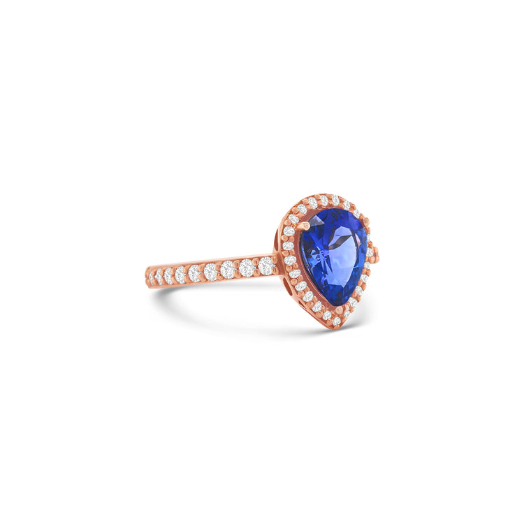 Pear Shape Tanzanite Diamond Halo Ring