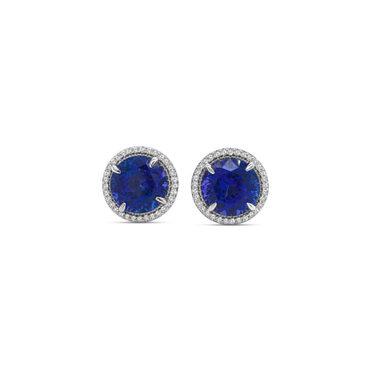 Round Tanzanite & Diamond Halo Stud Earrings