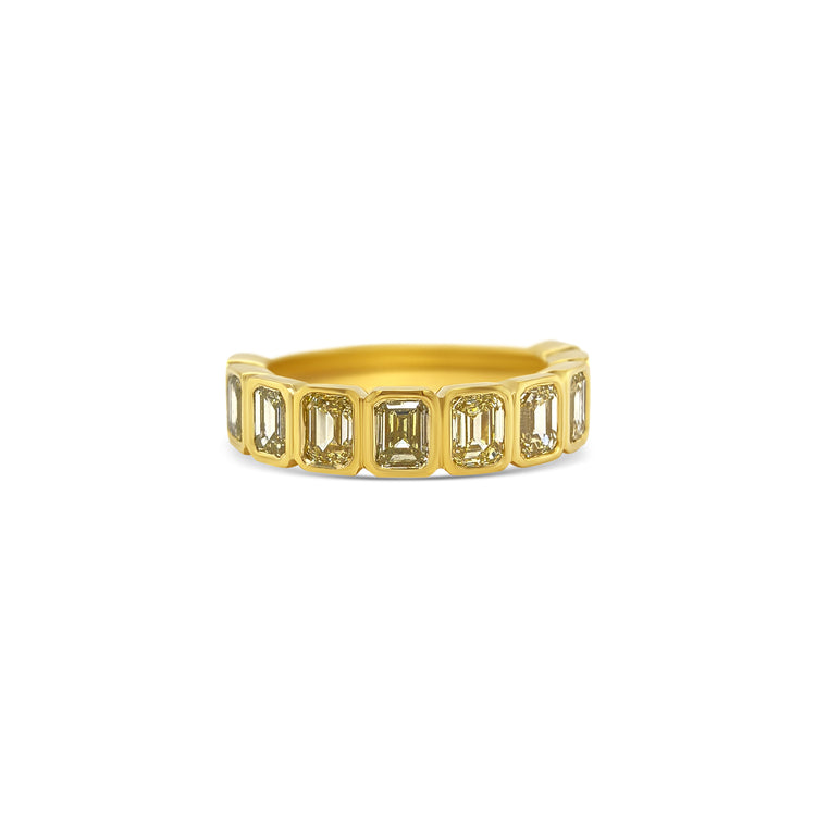 Fancy Yellow Emerald Cut Half Eternity Diamond Ring