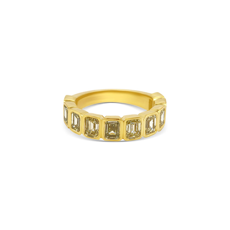 Fancy Yellow Emerald Cut Half Eternity Diamond Ring