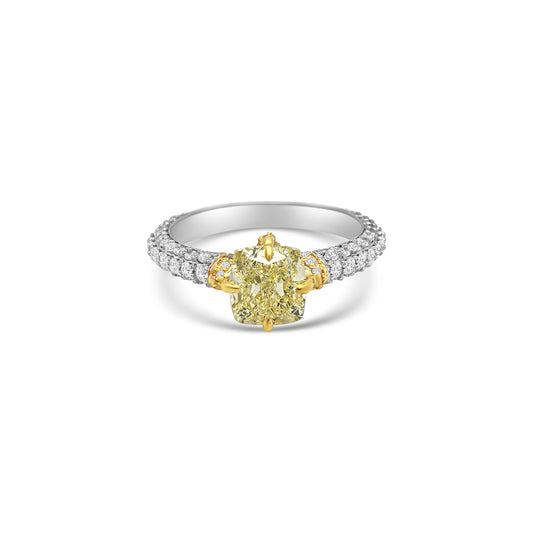 Cushion Cut Fancy Yellow Diamond Ring