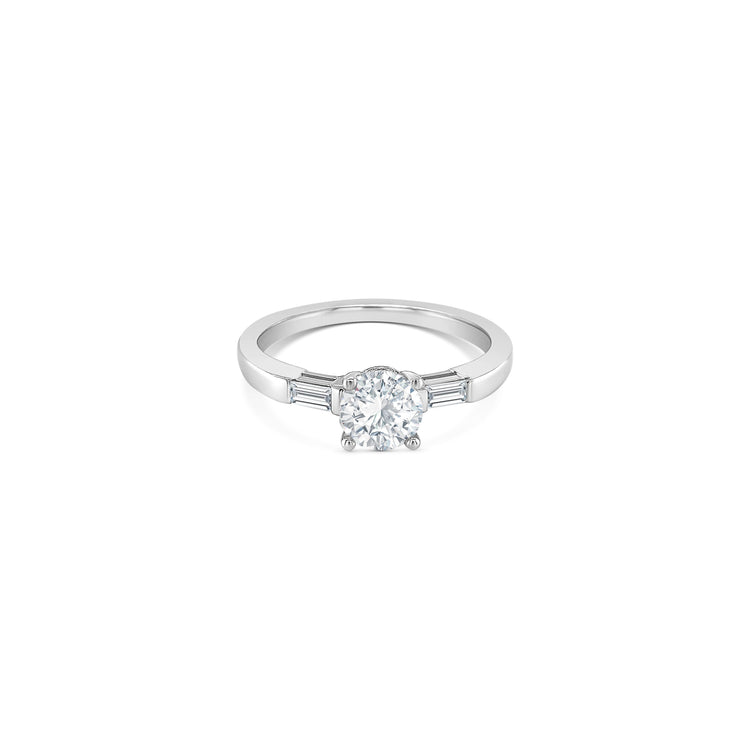 Round Brilliant & Baguette Cut Trilogy Diamond Ring
