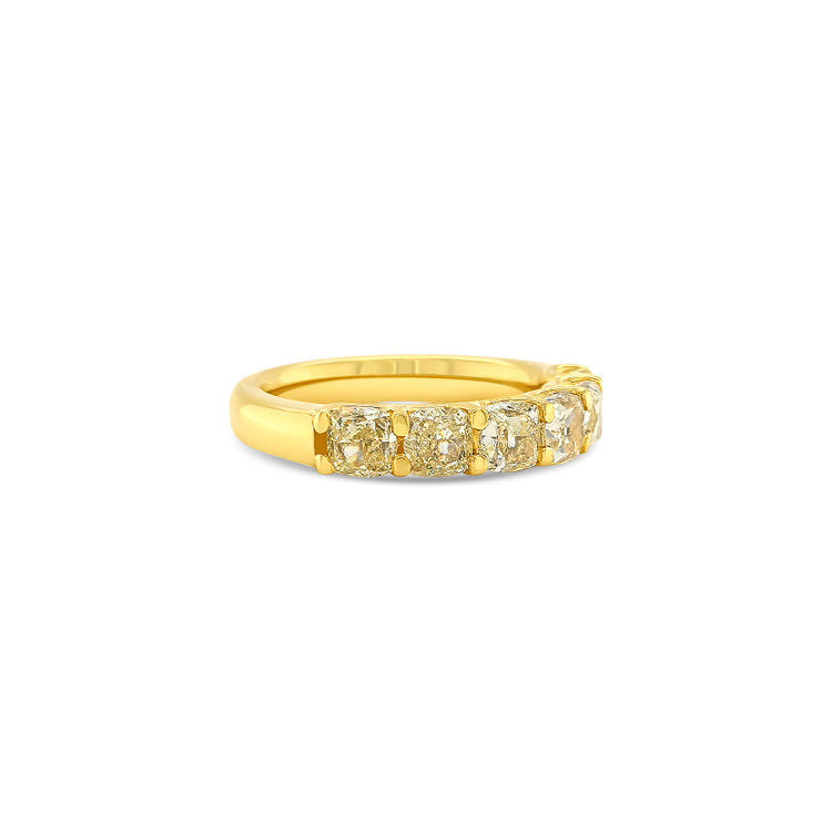 Fancy Light Yellow Cushion Cut Half Eternity Diamond Ring