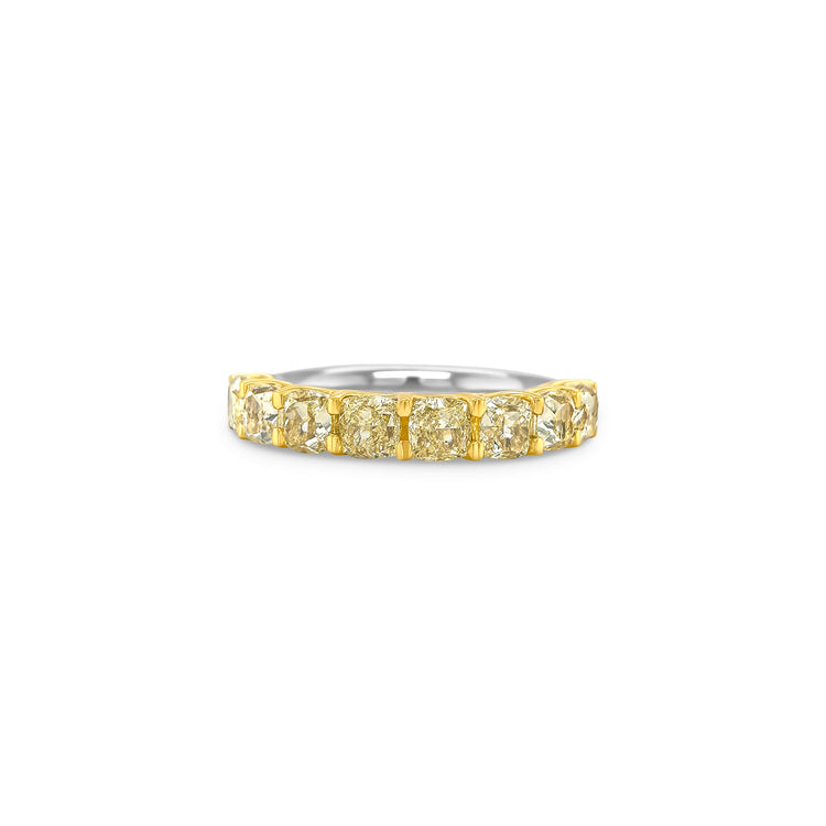 Fancy Light Yellow Cushion Cut Half Eternity Diamond Ring