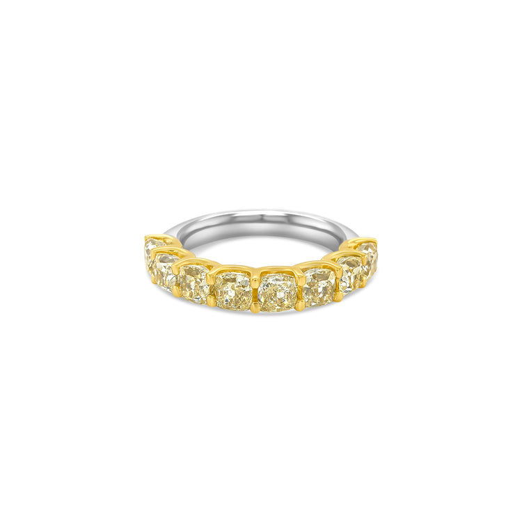 Fancy Light Yellow Cushion Cut Half Eternity Diamond Ring