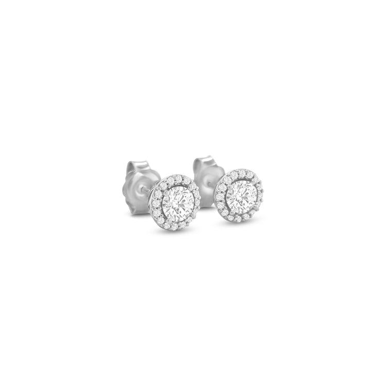 Round Brilliant Cut Halo Diamond Stud Earrings