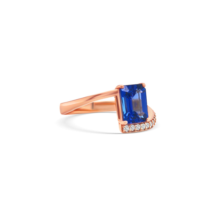 Emerald Cut Tanzanite & Diamond Ring