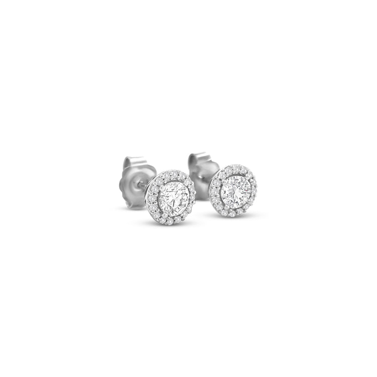 Round Brilliant Cut Halo Diamond Stud Earrings