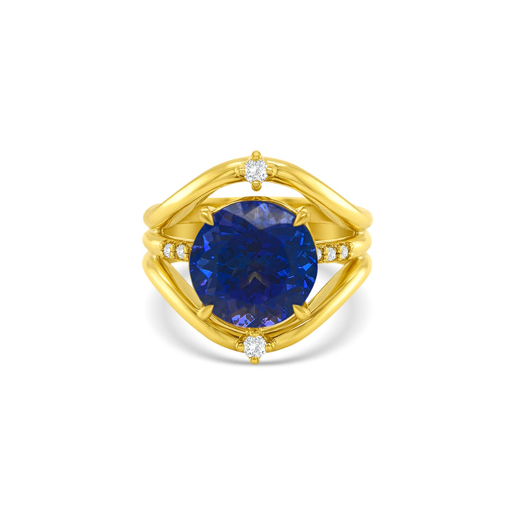 Round Cut Tanzanite & Diamond Ring