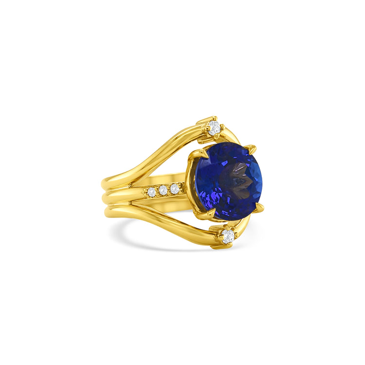 Round Cut Tanzanite & Diamond Ring