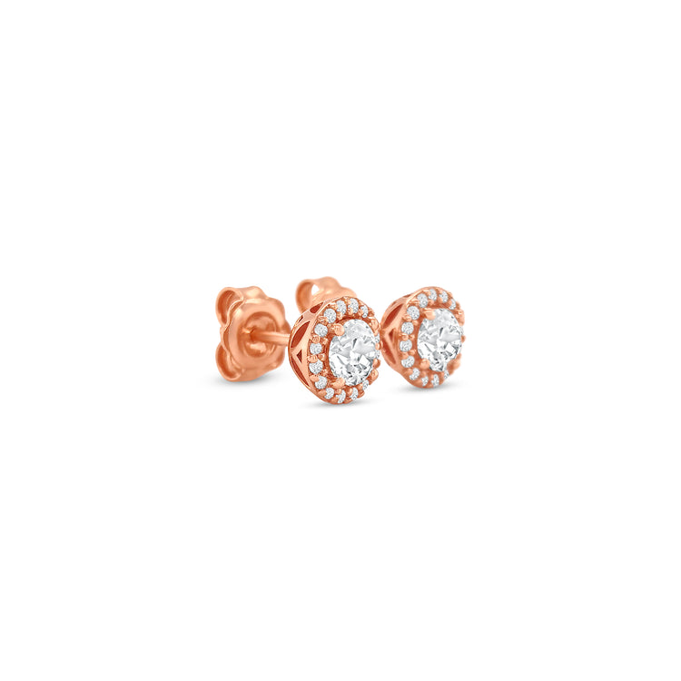 Round Brilliant Cut Halo Diamond Stud Earrings