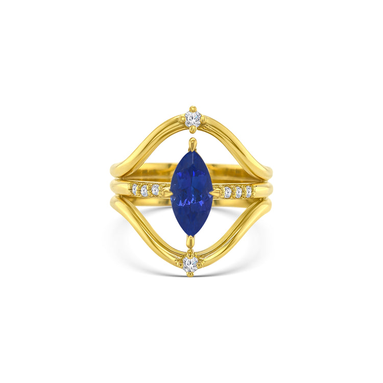 Marquise Cut Tanzanite & Round Brilliant Diamond Ring