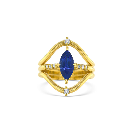 Marquise Cut Tanzanite & Round Brilliant Diamond Ring