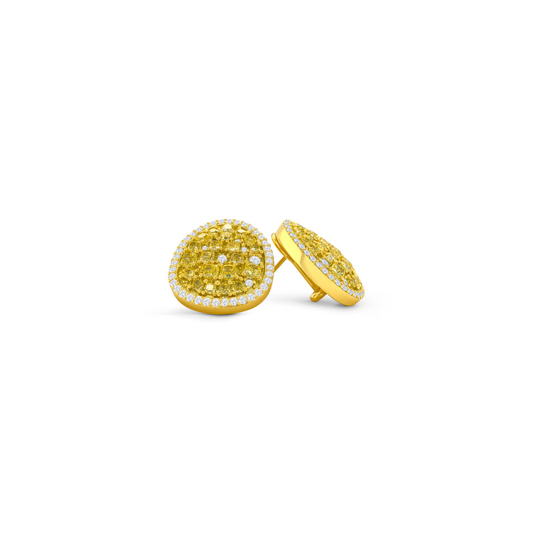 Fancy Intense Yellow Cushion Cut Diamond Stud Earrings