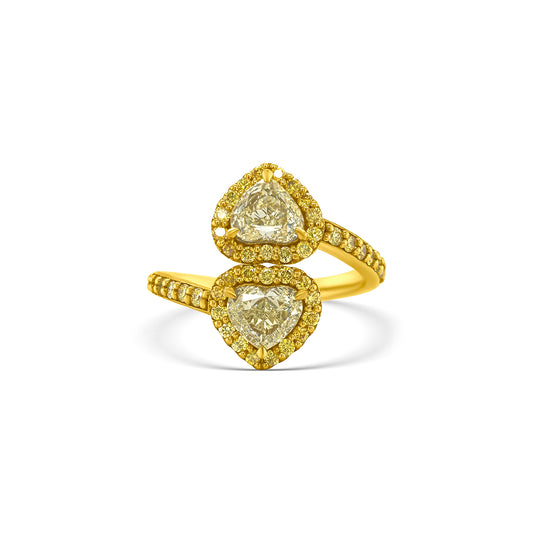 Double Heart Fancy Yellow Diamond Ring