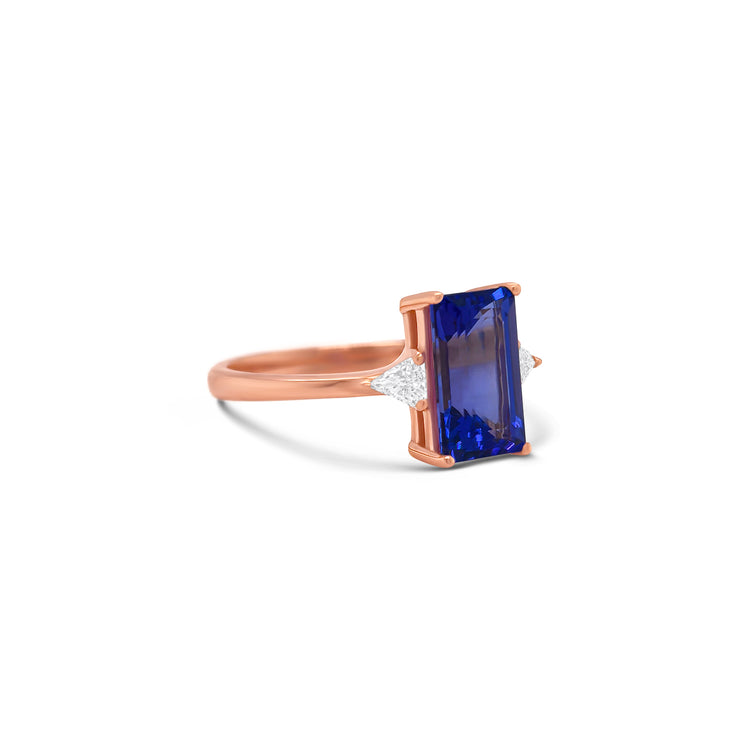 Emerald Cut Tanzanite & Trillion Diamond Ring