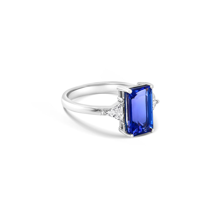 Emerald Cut Tanzanite & Trillion Diamond Ring