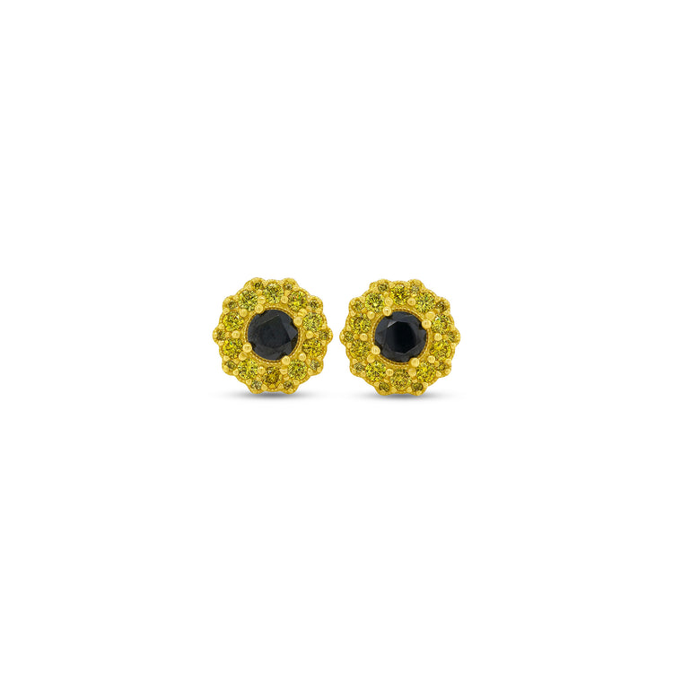 Black Diamond & Fancy Yellow Halo Diamond Stud Earrings