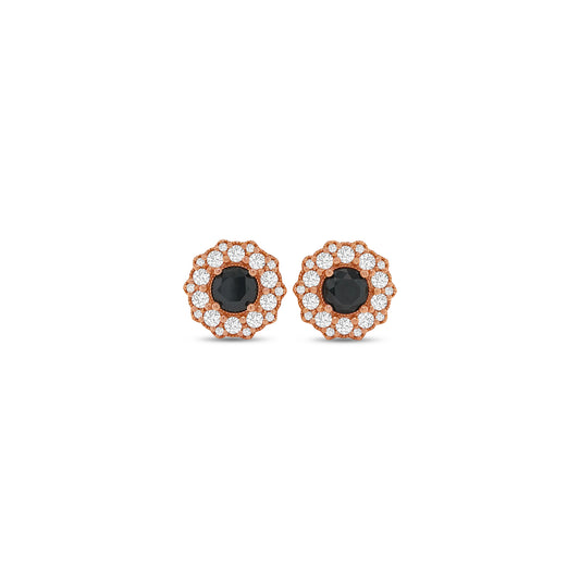 Round Cut Black Diamond Halo Stud Earrings