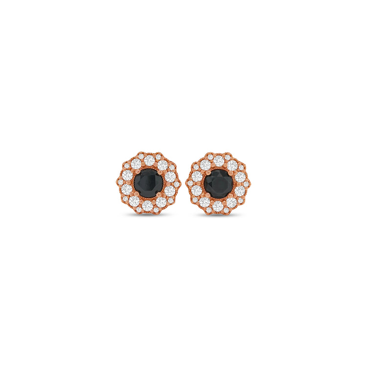 Round Cut Black Diamond Halo Stud Earrings
