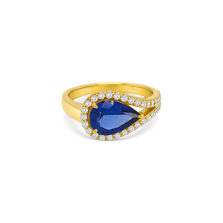 Pear Shape Tanzanite & Diamond Halo Ring