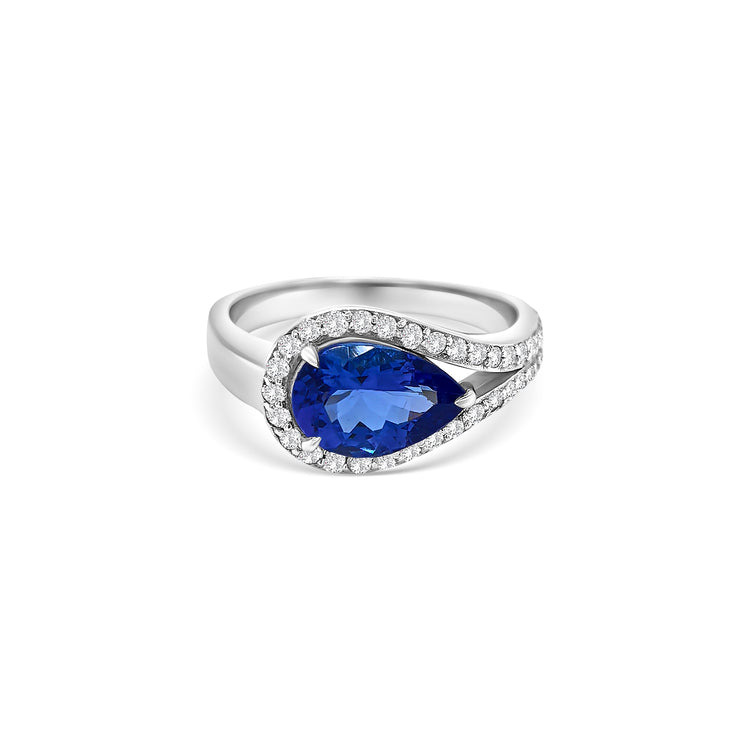 Pear Shape Tanzanite & Diamond Split Shank Halo Ring