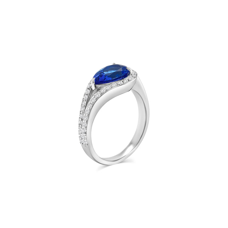 Pear Shape Tanzanite & Diamond Split Shank Halo Ring